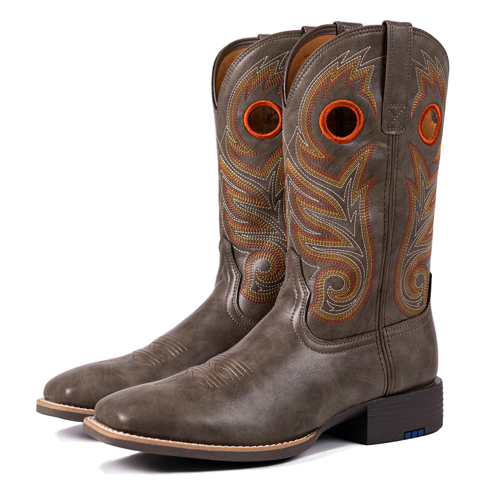 Palitutu Cowboy Boots for Men -Square Toe Botas with Classic Embroidered,Comfortable and Fashion Soft PU Leather,Fashion Closed Walking Shoes Decor Footwear
