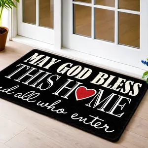 1pc, 2pcs, 3pcs Durable&Washable 'May God Bless This Home And All Who Enter' Doormat, Versatile Entrance Rug for Indoor Outdoor Use, Stain - Resistant Floor Mat Suitable for Front Door, Living Room, Bedroom, Office, Bathroom, Balcony, Hallway