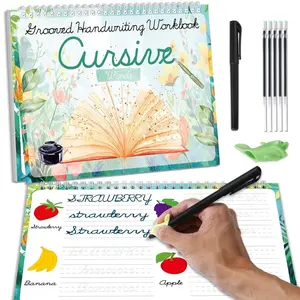 Grooved Cursive Handwriting Workbook Magic  Grooved Cursive Handwriting Practice Guided Tracing with Disappearing Ink Pens for Beginners  Learning Activities Supplies (Words)