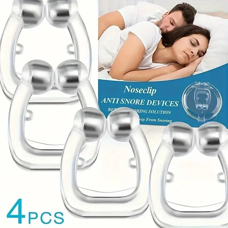 4 Anti-Snoring Devices, Silicone Magnetic Nose Clips, Nasal Magnetic Clip for Men & Women, Creative Sleep Aid Supplies to Relieve Snoring & Improve Sleep Quality, Snoring Solution