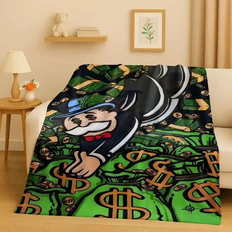 Monopoly Money Theme Blanket - Ultra Soft Flannel Plush, Cozy Warm Throw Cover for Bedroom Couch, Richie Rich Style Decor, Perfect Birthday Christmas Gift for Game Fans, Money Theme Blankets