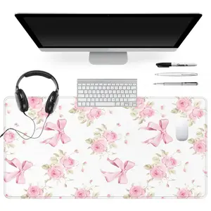 Extra Large Floral Pink Bow Mouse Pad Flower Pattern Gaming Mouse Pad 35x16 Inch Computer Keyboard Mousepad Suitable for Families, Offices and Schools. Perfect Gift for Family Members and Friends Desk Accessories