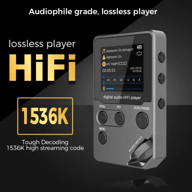C5 Lossless Bluetooth MP3 Portable Audio Player - 8GB, Zinc Alloy Body, Rotary Button Controls, Wireless Connection, FM Radio, Voice Recording, Headphone Compatible, USB Transfer, Compact Screen, Spanish & Italian Support