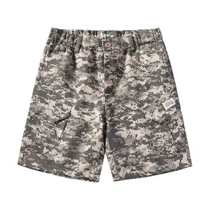 Men’s digital camo cargo shorts with half elastic waistband, lightweight quick-dry bermuda pants
