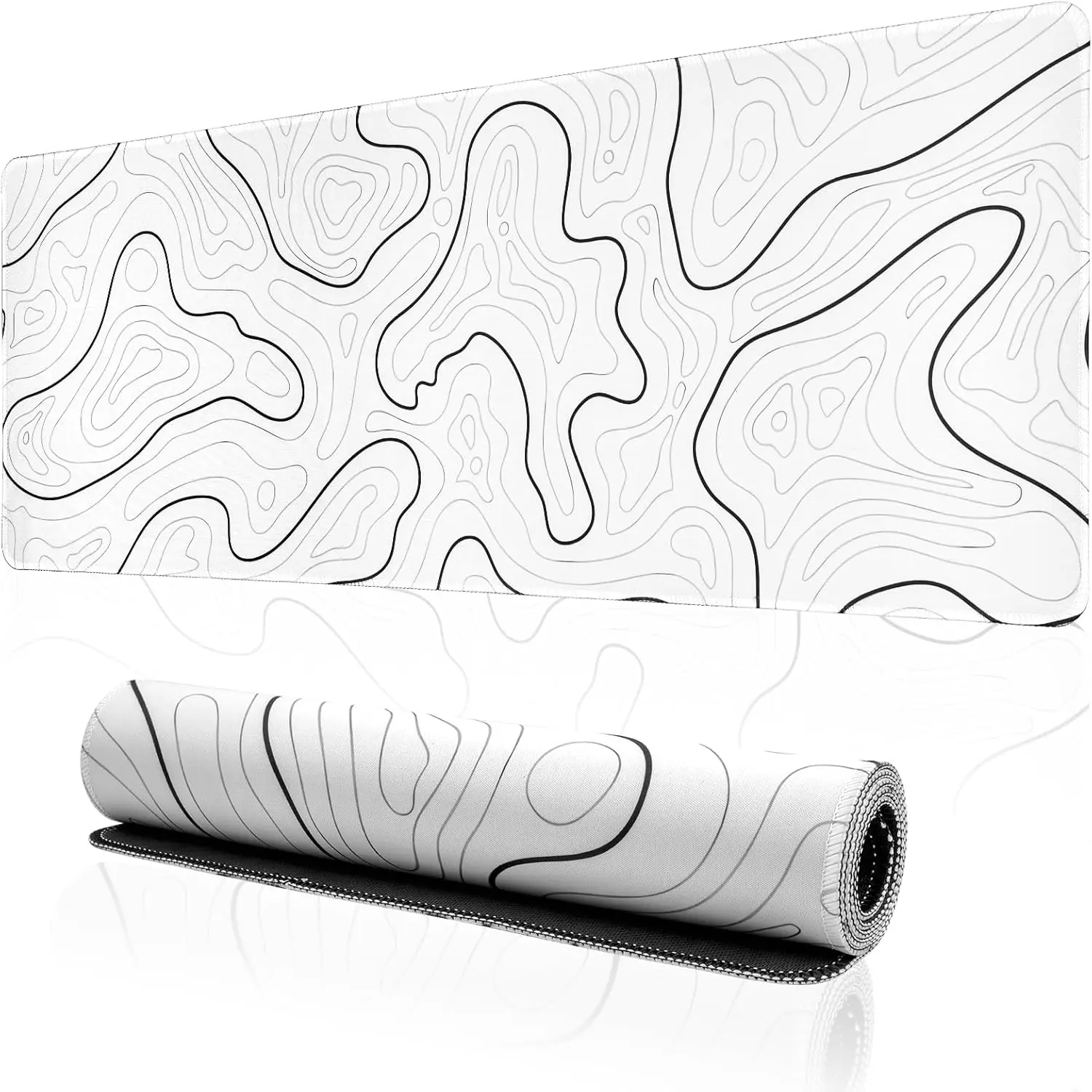 Large Gaming  Pad for Desk, White Topographic  Pad Desk Mat for Gaming Office, Long XL  Pads Keyboard Pad Desk Pad for Computer Laptop 31.5''x11.8''