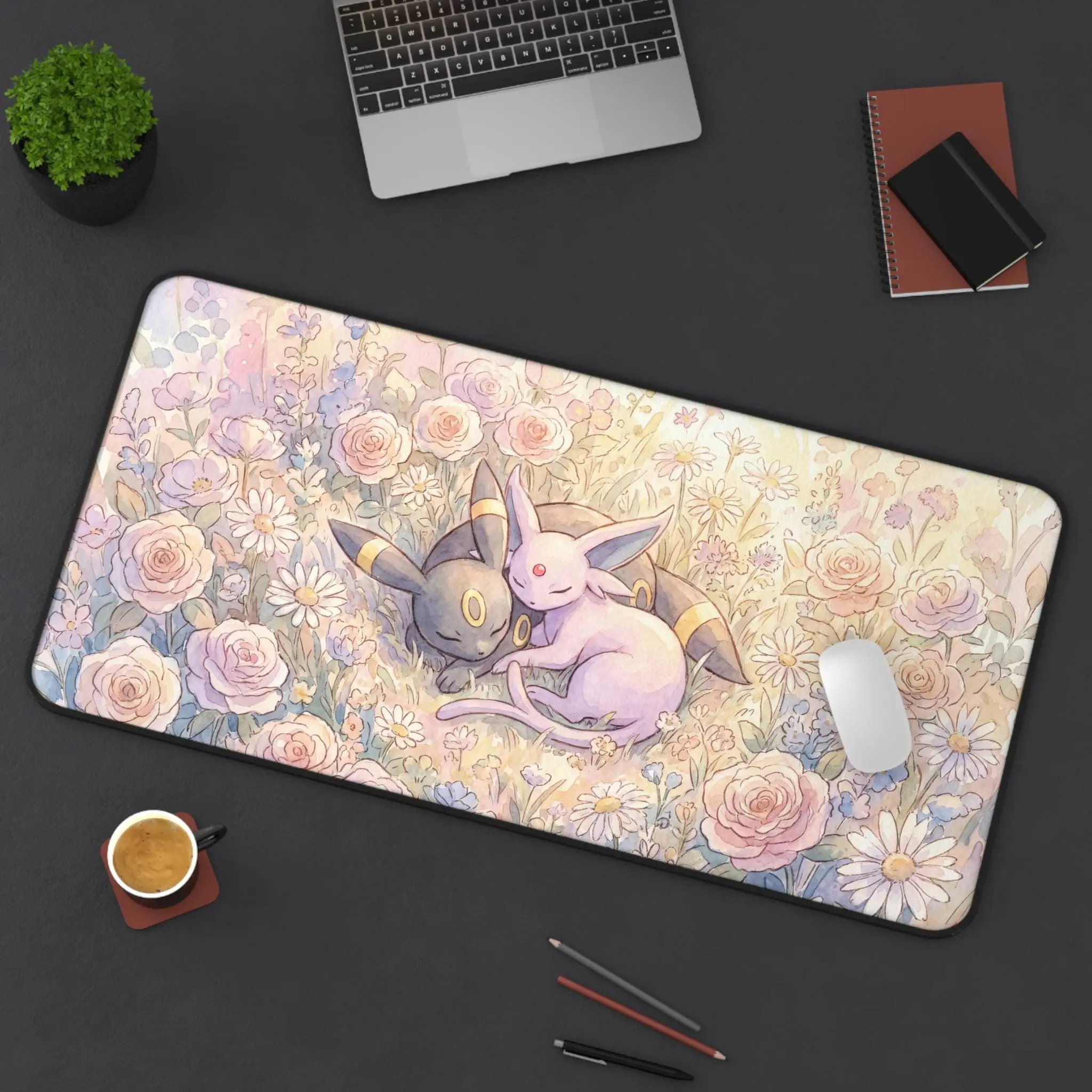 PKM Umbreon Espeon Peace Grass Playmat Anime Play Mat With Card Zones TCG, Deskmat & Mousepad