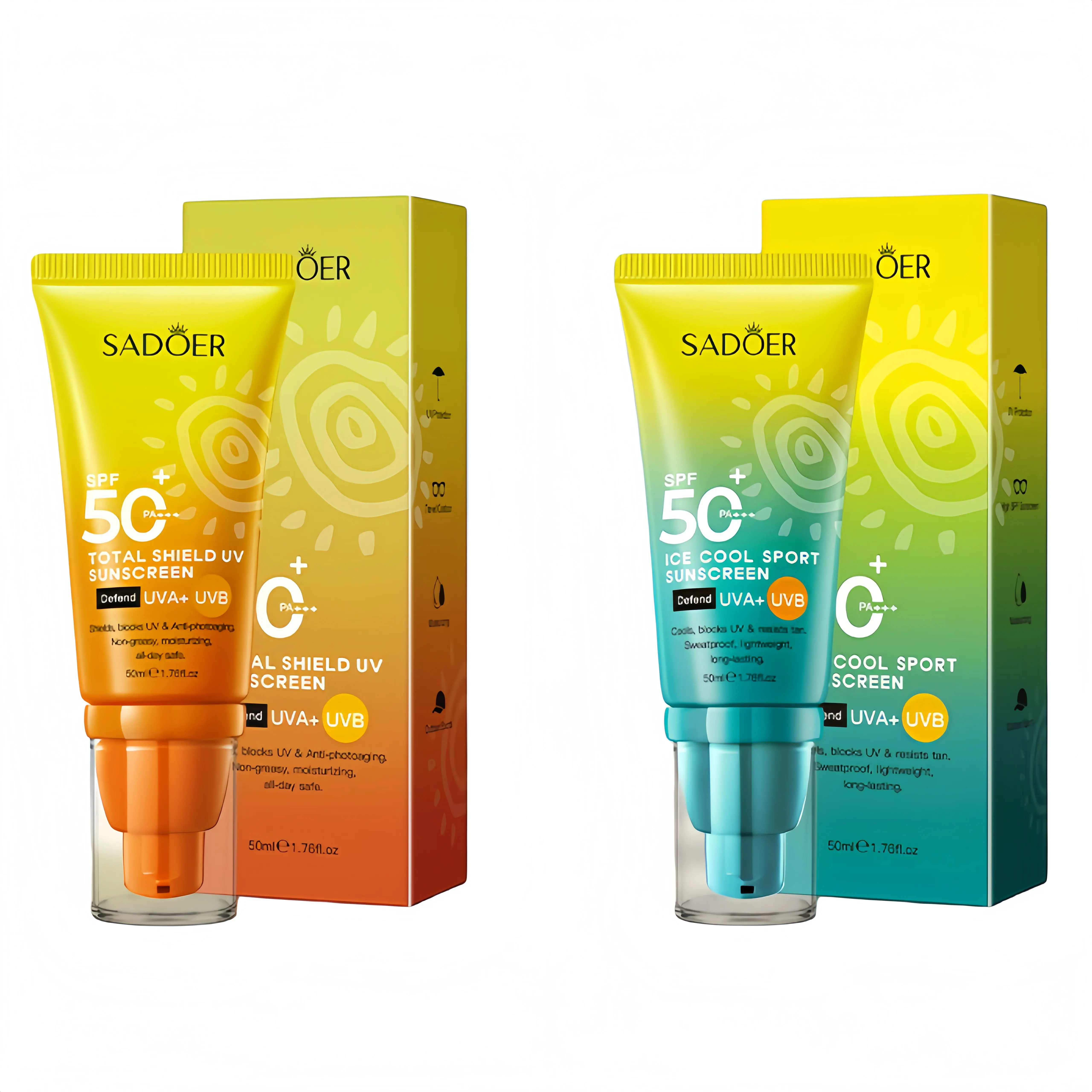 Ice-Cooling Facial Sunscreen SPF 50+ PA+++, Lightweight Oil-Control and Waterproof Formula, Protective UV Shield and Makeup Base, Face Care Products