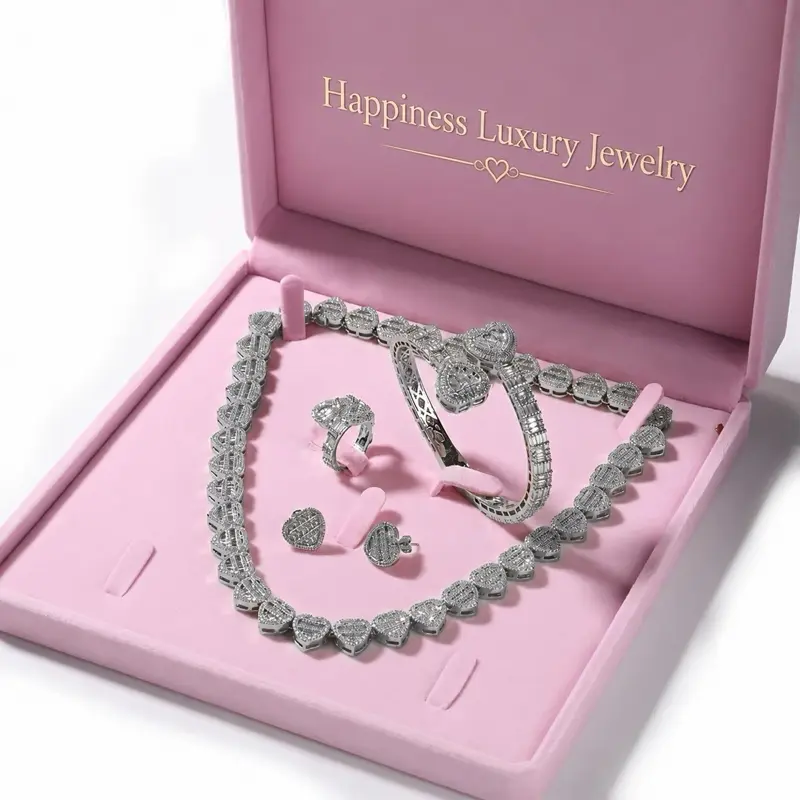 Royal Heart Elegant Natural Crystal Jewelry Set with Cubic Zirconias, 7in & 18in, Nickel-Free, Hypoallergenic