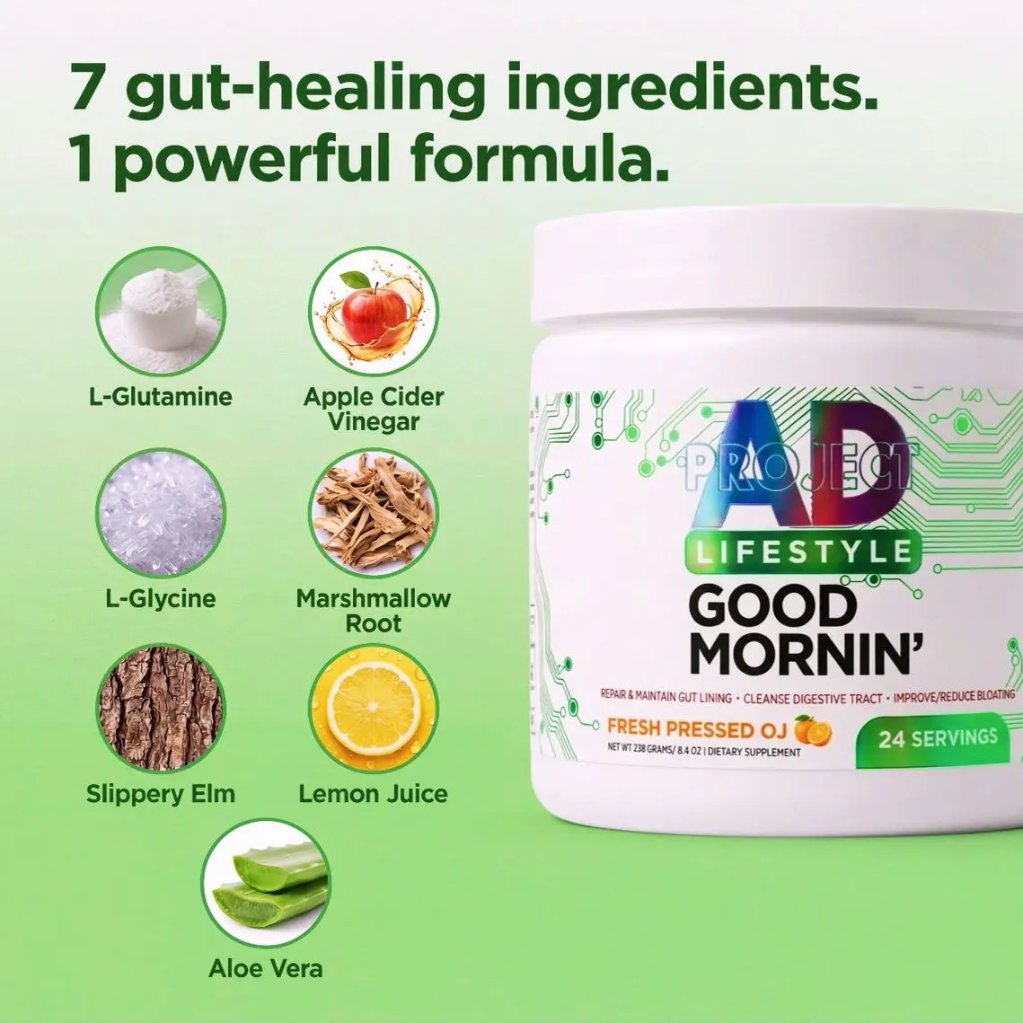 AD LIFE Good Mornin' Gut Detox & Digestion Support Powder with Apple Cider  Vinegar L-Glutamine