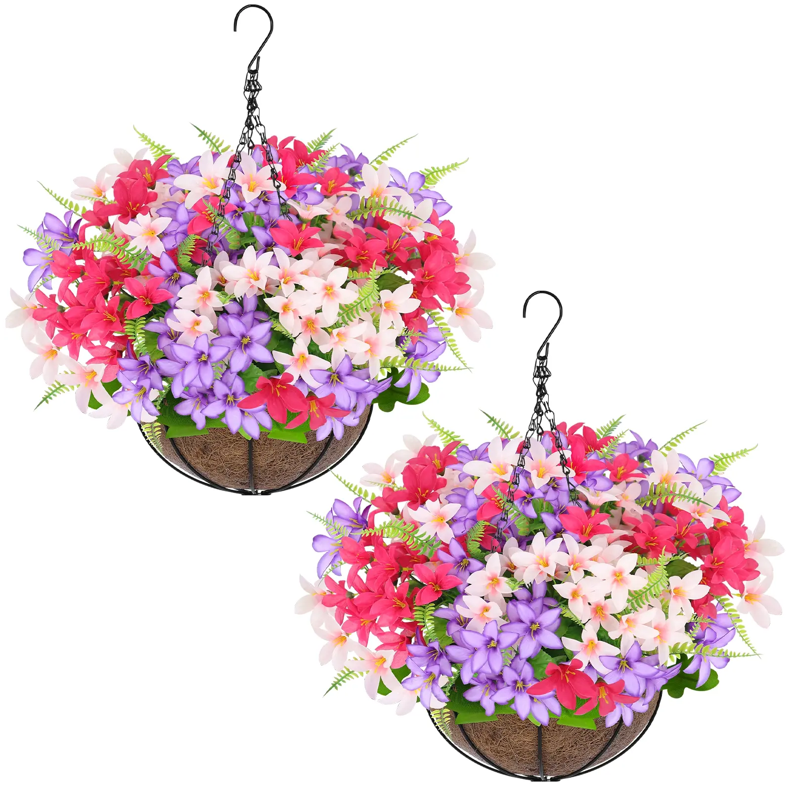 summergarden—2pcs Artificial Hanging Flowers forOutdoors - UV Resistant Fake Flowers withHanging Baskets for Garden Decoration, Spring Decor & Patio Porch - Beautiful