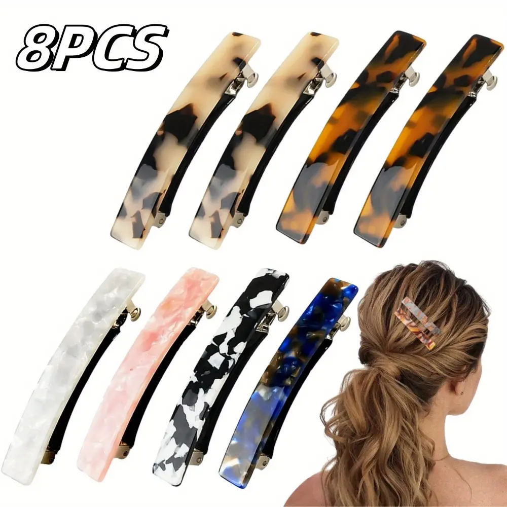 [Anti-slip Hair Clips] 8pcs Anti-Slip Hair Clips for Women | 3-Inch (7.6cm) Acetate Fiber Small Hair Clips, French Turtle Shell Accessory for Thin & Thick Hair