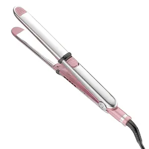 1PCS  pink electric mirror titanium alloy stainless steel straightening and curling multifunction styling tool, Straightener and Curler, fast heating, 5-level adjustable temperature control, 360-degree rotating cord design, suitable for everyday styling