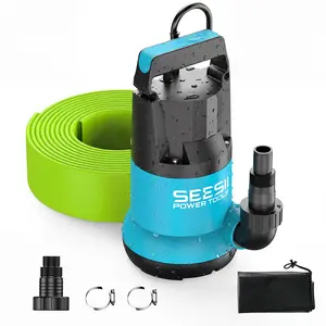 SEESII 1HP Submersible Water Pump, 4755GPH High Flow Sump Pump with 23ft Hose Kit, Anti-Clogging Filter Net for Swimming Pool Hot Tub Pond Basement Rooftop Garden Water Removal#fathersdaygift fathersdaygift