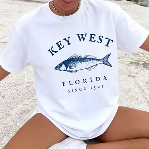 Key West Florida Vintage Fish Graphic Print T-Shirt | Coastal Beach Florida Vacation Casual Tee