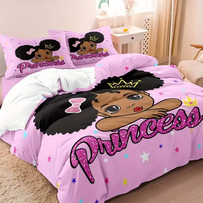 3-Piece Cartoon Princess Print Decorative Bedding Set, Includes Duvet Cover & Pillowcases, High-Definition All-Season Prints, Easy Care, Durable, Soft Bedding Sets, Printed Bedding Set, Bed Sets Supplies