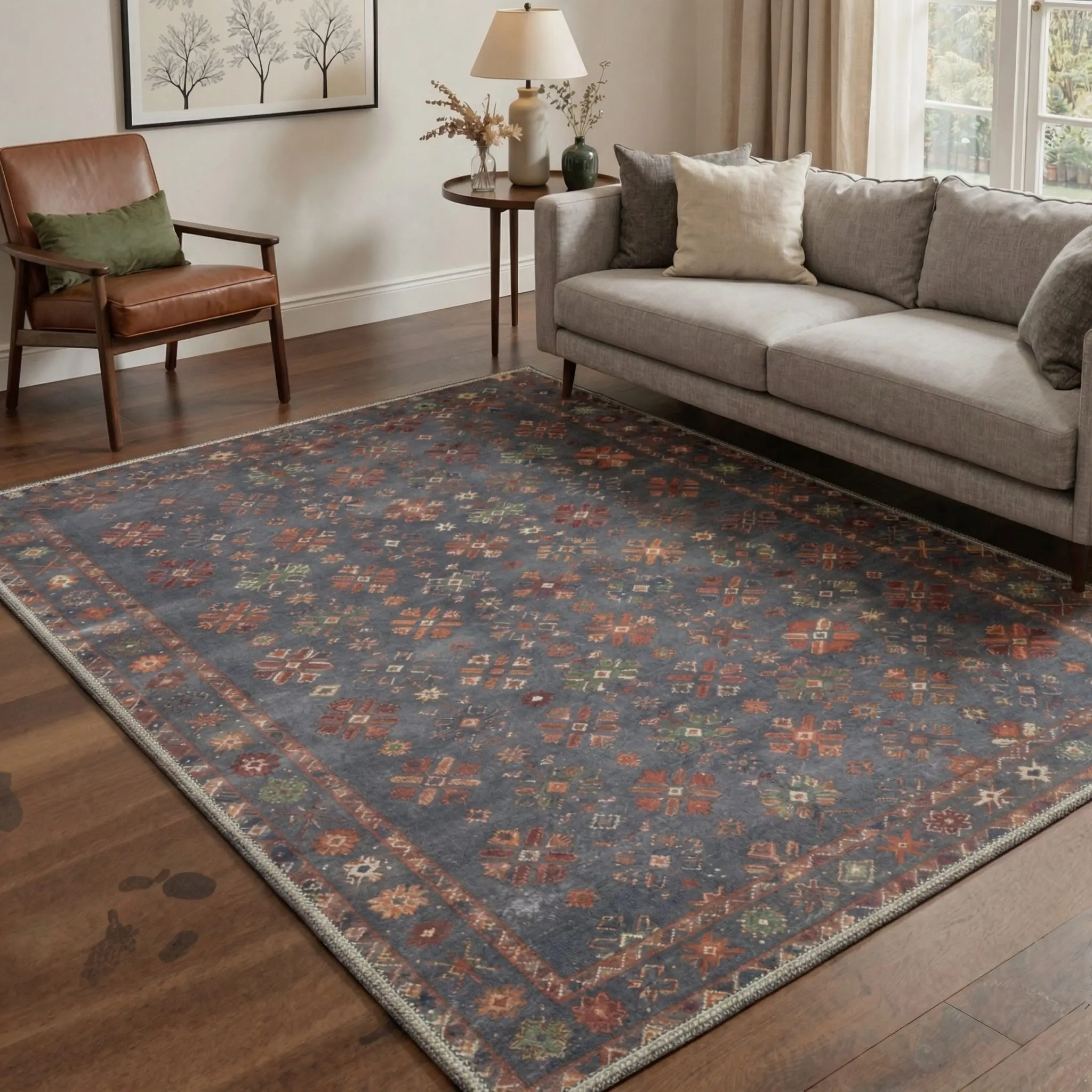 【Back To School】GENIMO Area Rug – Pet Friendly, Non-Slip, Soft, Machine Washable Floor Rug, Home Carpet Ideal for Living Room, Bedroom, Kitchen, Hallway, Stylish Interior Decor ,ARP1975-PETAL