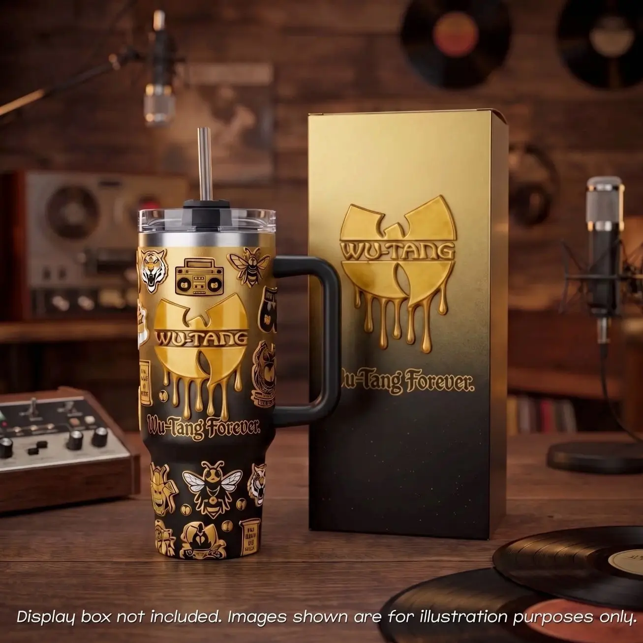 Wu-Tang Forever Dripping Gold Vacuum Insulated Tumbler with Lid and Straw - Stainless Steel Travel Coffee Mug Double Wall Hot & Cold Drink Cup Leakproof Portable