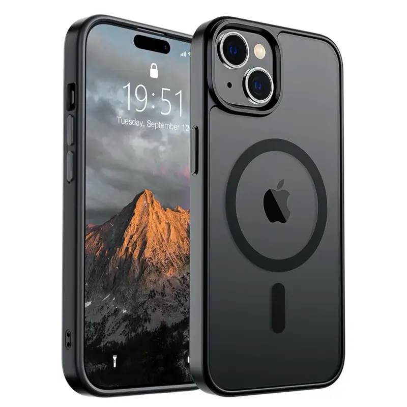 Magnetic Shockproof Matte Clear Translucent Back Case for Apple 15 iPhone Black