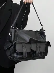 Women's Multi-Pocket Motorcycle Crossbody Bag, Soft Leather Vintage Shoulder Tote, Large Capacity Commuter Handbag for Women, Crossbody Shoulder Purses, Stylish Crossbody Bag, Commuting Bag