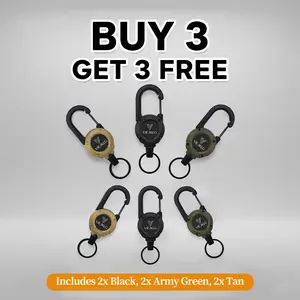 (Buy 3 Get 3 Free) VIEJAKLG 3-in-1 Telescopic Rope Carabiner Keychain with Strong Steel Wire Rope Buckle, Compact and Portable, Suitable for Outdoor Sports, Camping and Hiking.