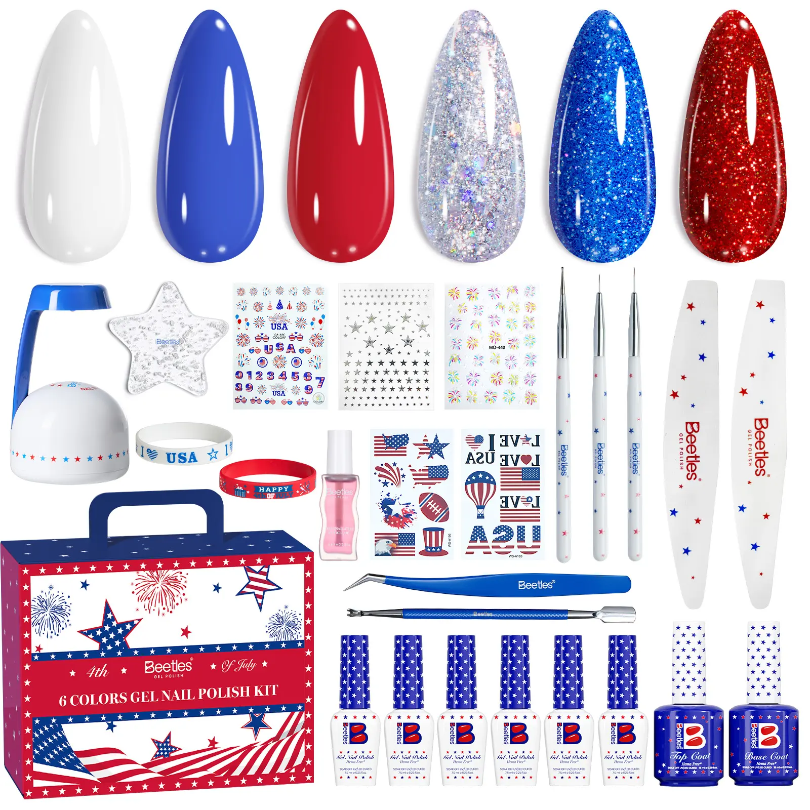 Beetles 4th of July Gel Nail Polish Kit 6 Colors Gel Polish Soak Off Uv for the 4th of July Nails Manicure DIY Nail Art Design Gift for Women #SummerVibes 4th of july outfits