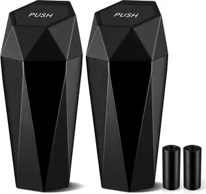 JUSTTOP Car Trash Can with Lid, Diamond Design Small Automatic Portable Trash Can, Easy to Clean, Used in Car Home Office Interior Accessories, 2PCS