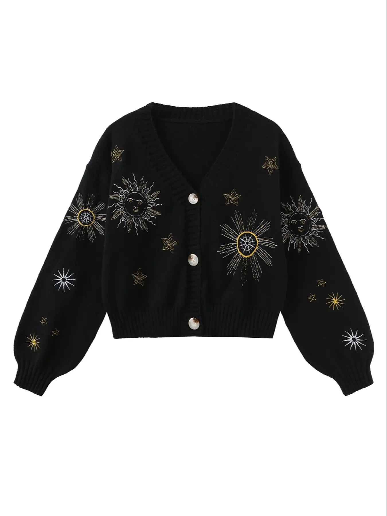 Women's Witch Style Embroidered Cardigan Knitting, Moon Star Pattern Long Sleeve Knit Sweater, Casual Fall & Winter Fashion Aesthetic Loose Fit Knitwear Boho Cardigan Sweater Fashion Knitwear Clothing