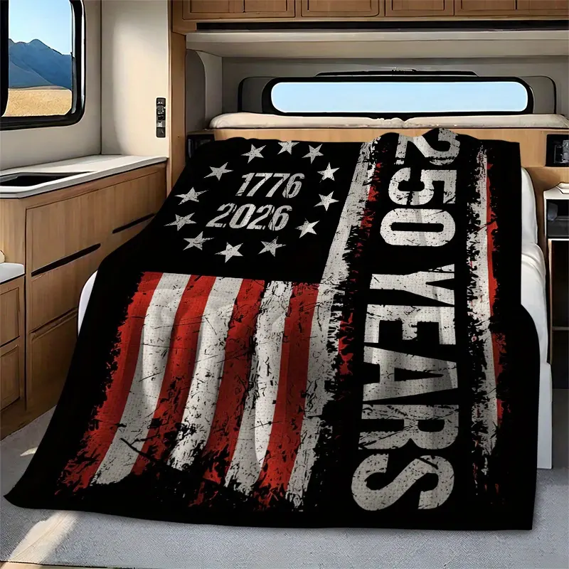 Anti-Pill Durable Large American Flag Soft Fleece RV Blanket - America250 1776-2026 Commemorative Print, Machine Washable Heavy-Duty All-Season Camping Bedspread, 59"x79"(150x200cm) USA-Themed Gift for RVers, Home Decor Tapestry
