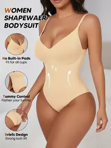 Women’s Seamless Shapewear Bodysuit Nude — No Built‑In Pads Fits All Cups, Tummy Control, Butt Lifter & Thigh Sculpting, Medium Compression, Fitted, Slim Underwear, Breathable, Knit, Clothes