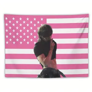 Pink And White American Flag Wall Hanging, Bang Chan Themed Tapestry, College Dormitory Decoration Bedroom Poster, Living Room Gift Gift