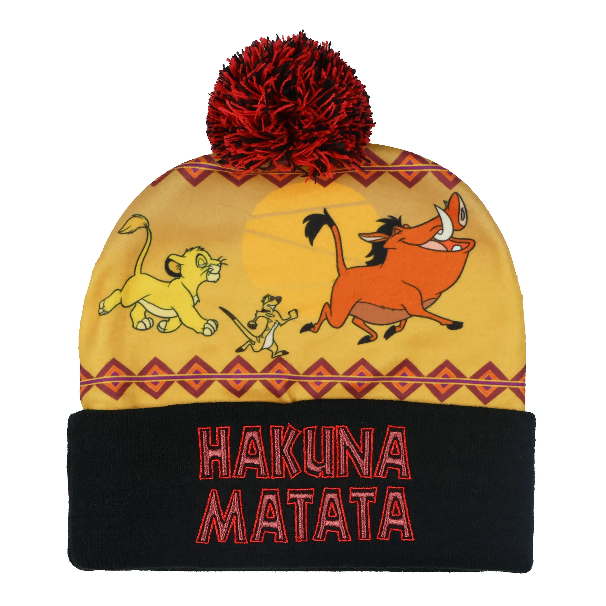 Disney The Lion King Cozy Acrylic Fleece Knit Beanie, Casual Winter Hat with Hakuna Matata Embroidered Cuff & Sublimated Crown, Warmth