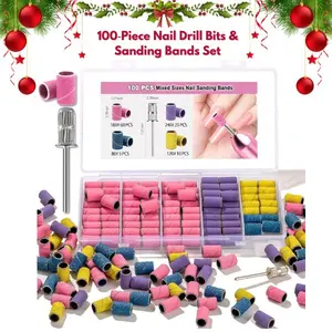 100‑Piece Nail Drill Bits & Sanding Bands Set – Mixed Grit 80#120#180#240# for Acrylic & Gel Manicure, Pedicure, Nail Tech Drill Tips for Christmas Gift