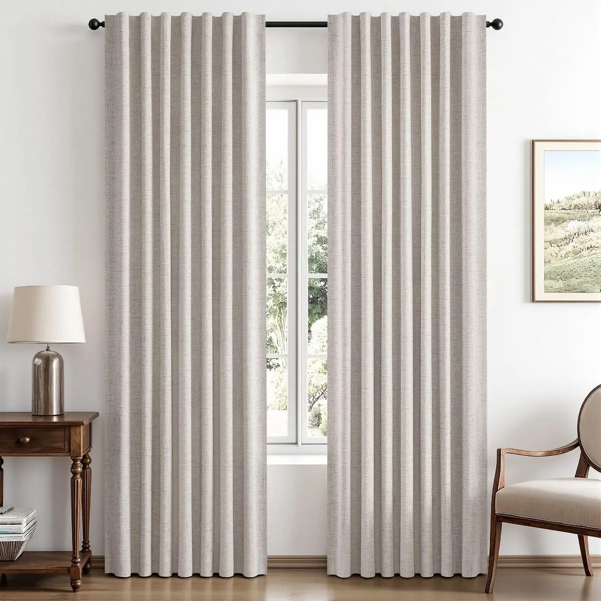 100% Blackout Linen Curtains for Bedroom, Ivory Solid Luxury Decor Thermal Insulation Room Darkening Drapes for Living Room Back Tab Rod Pocket 42 x 84 Inches, 2 Panels