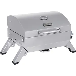 Stainless Steel Portable Grill, 10000 BTU BBQ Tabletop Gas Grill with Folding Legs and Lockable Lid, Outdoor Camping, Deck and Tailgating, Silver