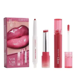 OLIBOLLA Volume Lip Sculpt Trio Set, Long-Lasting Waterproof Lip Tint Set with Super Bass Lipstick & Halo Glow Lip Gloss, 3-in-1 Lip Liner Gift Box for Flawless High-Shine Glossy Lips K-Beauty 3-Piece Set