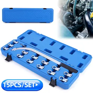15PCS Universal Auxiliary Belt Tensioner Tool Kit,12-Point 12-19mm (0.47"-0.74"),Stretch Belt Installation & Pulley Removal Tool,Timing Belt Tension Pulley Wrench Set Adjuster Lever Tool Fit for Most Vehicle Types