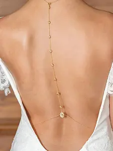 Rhinestone Back Chain Necklace,Crystal Drop BackDrop Jewelry,Wedding Bridal Long Pearl Back Necklace Jewelry for Women Backless Dress, Statement Necklace, Trendy Necklace