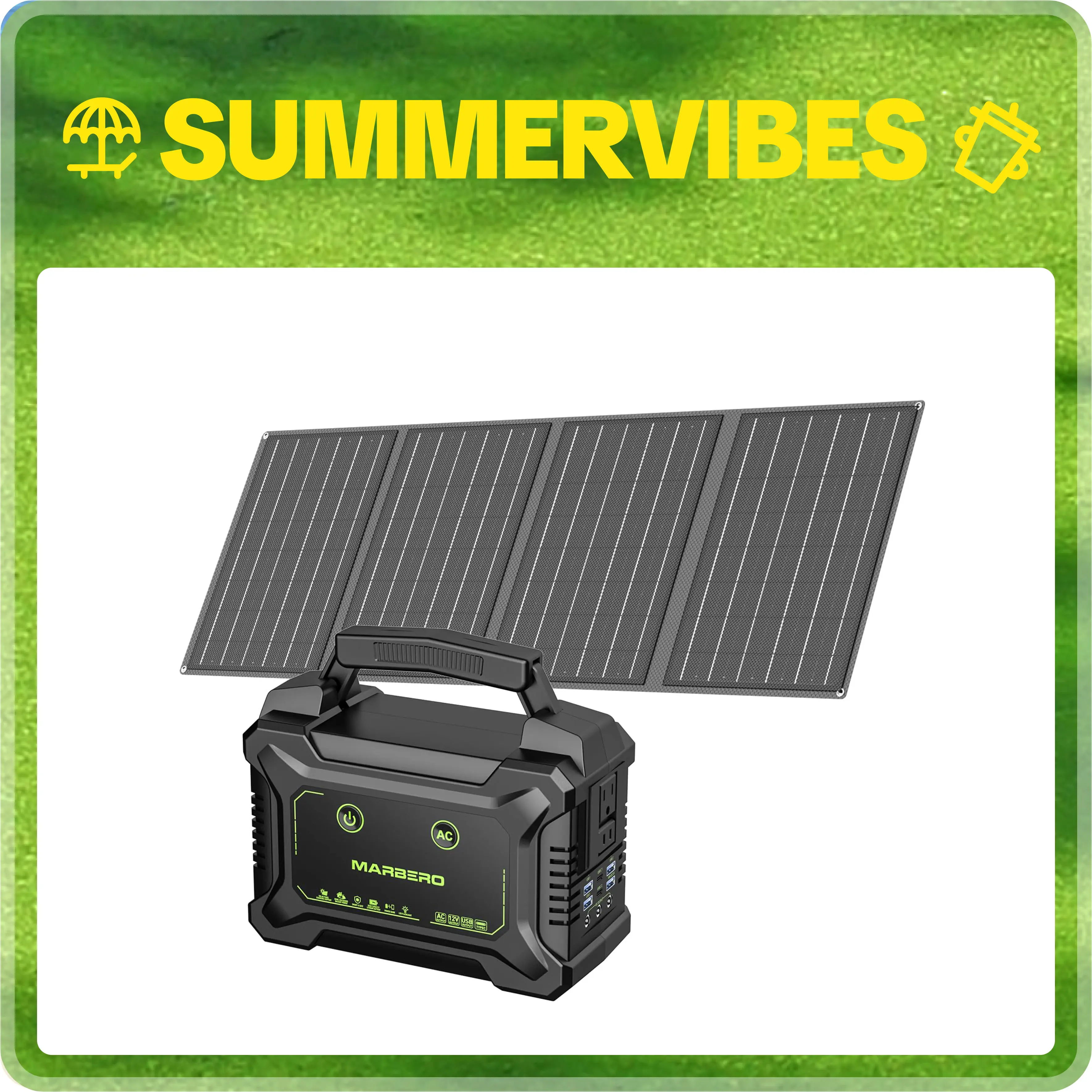 【Father's Day Gift】MARBERO 222Wh Solar Generator with 40W Solar Panel Portable Power Station 2 x 200W AC Outlets(300W Surge) 11 Output Ports Built-in Flashlight for Vanlife Camping Emergency High Capacity Battery Usb Rechargeable Battery