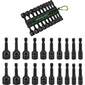 20-Piece Magnetic Nut Driver Set, Metric & SAE 1/4" Hex Shank, Drill Socket Set, Impact Driver Bit Set, Magnetic Bit Holder with Aluminum Alloy Snap Clip, Quick Change Tool