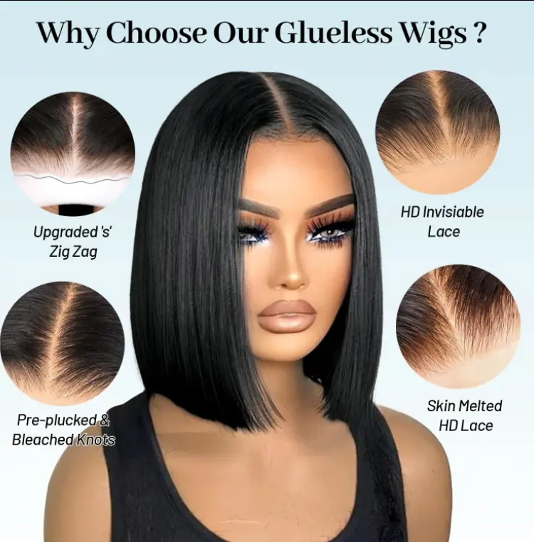 Human Hair Bob Wig HD Lace Front Glueless Pre Plucked Wear and Go Wear and Go Glueless Bob Wig Human Hair Pre Plucked Pre Cut  main image 3
