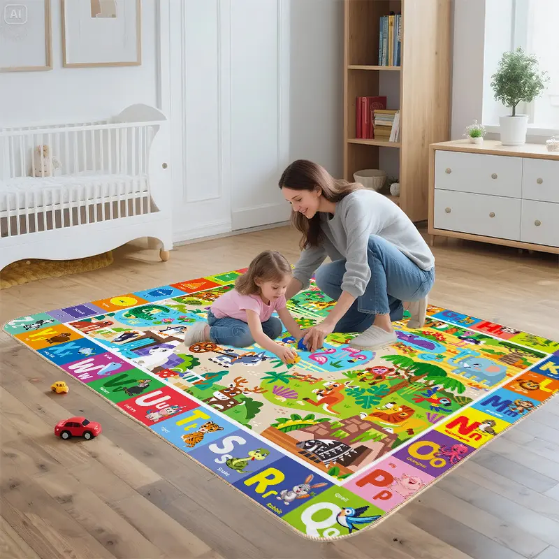 USA Map Kids Play Mat, Educational Geography Learning Rug, Soft Flannel Crawling Mat, Toddler Activity Room Decor, Montessori Sensory Play Gift, Non Slip Large Floor Mat