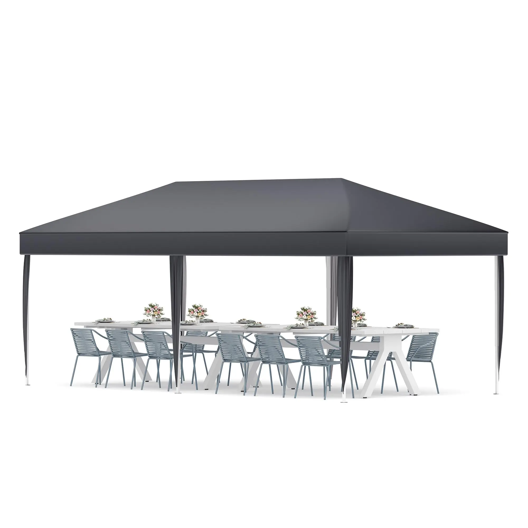 Garvee Heavy Duty Waterproof Pop-Up Canopy, 10x20 ft Outdoor Instant Shelter, UV-Resistant, Adjustable Height, Portable Event Tent with Carry Bag, for Patio, Backyard, Camping, Beach, Wedding, Dark Grey