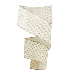 2.5" x 10yd Glitter Micro Dot On Royal Cream/Light Gold