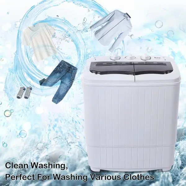 Ubesgoo Mini Twin Tub Washing Machine - 14.3 Lbs Household Appliances, Compact Multifunction Spin-Wash Combo Laundry Washer with Dryer, Silent Portable Washer for College Dorms, RVs