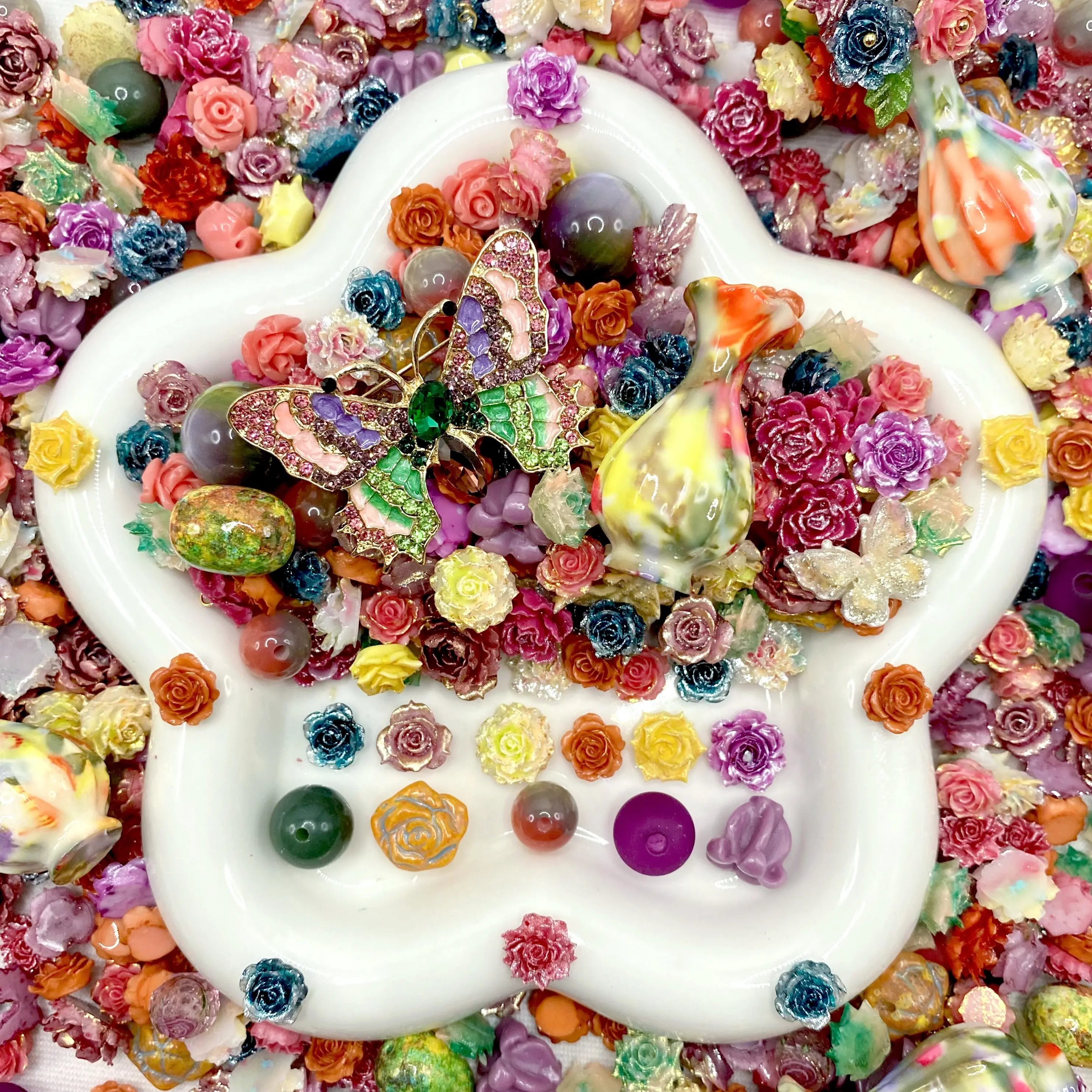 【Buy One Get One Equal Volume For Free】Picasso Sunset - Soft Resin Nail Art Charms with Beads – Drillable Floral Resin Decorations for Press-On Nails, Jewelry & DIY Crafts