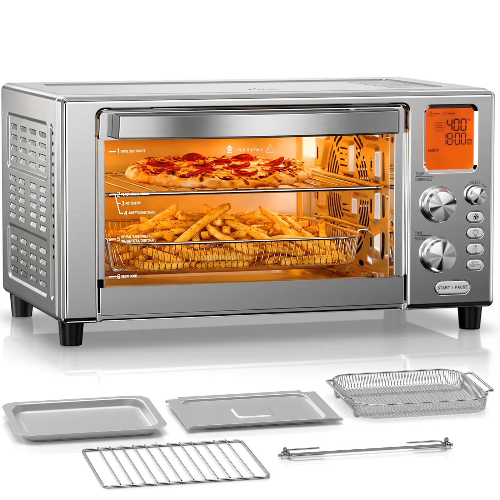 Electactic Countertop Toaster Oven, Kitchen Convection Air Fryer Digital Controls Toasters Combo, Medium Capacity, 12-in-1 Functions, 60-Minute Timer, Broil & Warm, Stainless Steel Finish