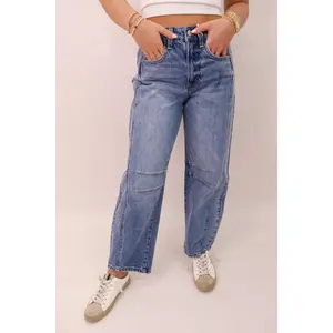 Vervet Kate Barrel Leg Medium Wash Denim