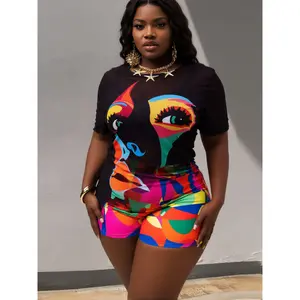 2026 Women's Plus Size Bathing Suit, Colorful Geometric Print Tummy Control Swimwear with Short Sleeve Mesh Cover Up & High Waist Full Coverage Boy Shorts, Quick Dry Modest Flattering Curvy Swimsuit for Summer Beach Pool Holiday Swimming Water Activities