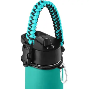 Paracord Handle - Fits Wide Mouth Water Bottles - Durable Carrier, Secure Accessories,  Strap Cord, Safety Ring, and Carabiner - Seven Core Paracord Bracelet