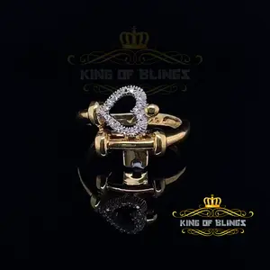 King Of Bling's 925 Yellow Silver 0.20ct Cubic Zirconia Promise Heart Key Womens Ring Size 7.5